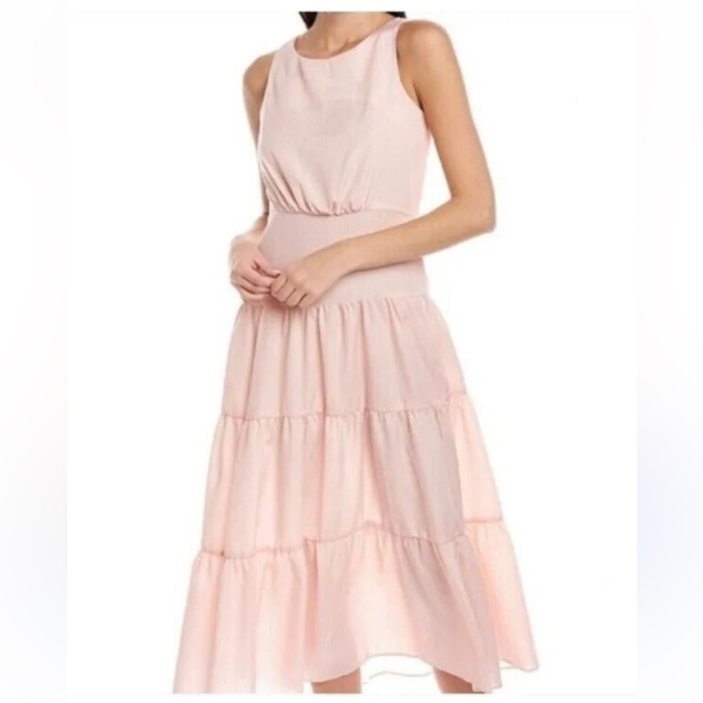 Maison Tara Pink Tiered Maxi Sundress Scoop Neck cottage core tiered